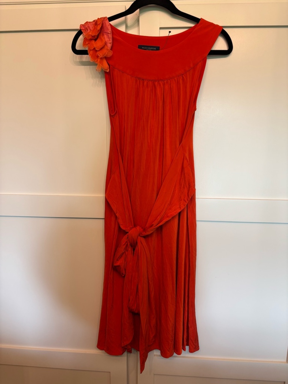 Piazza Sempione Italian Designer Draped Midi Tie Orange Spring Wedding Dress Sz6